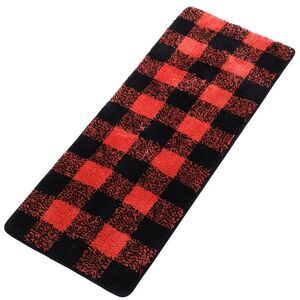 Microfiber Plaid Bathroom Rugs Mat Machine Washable 17"x47" Black & Red